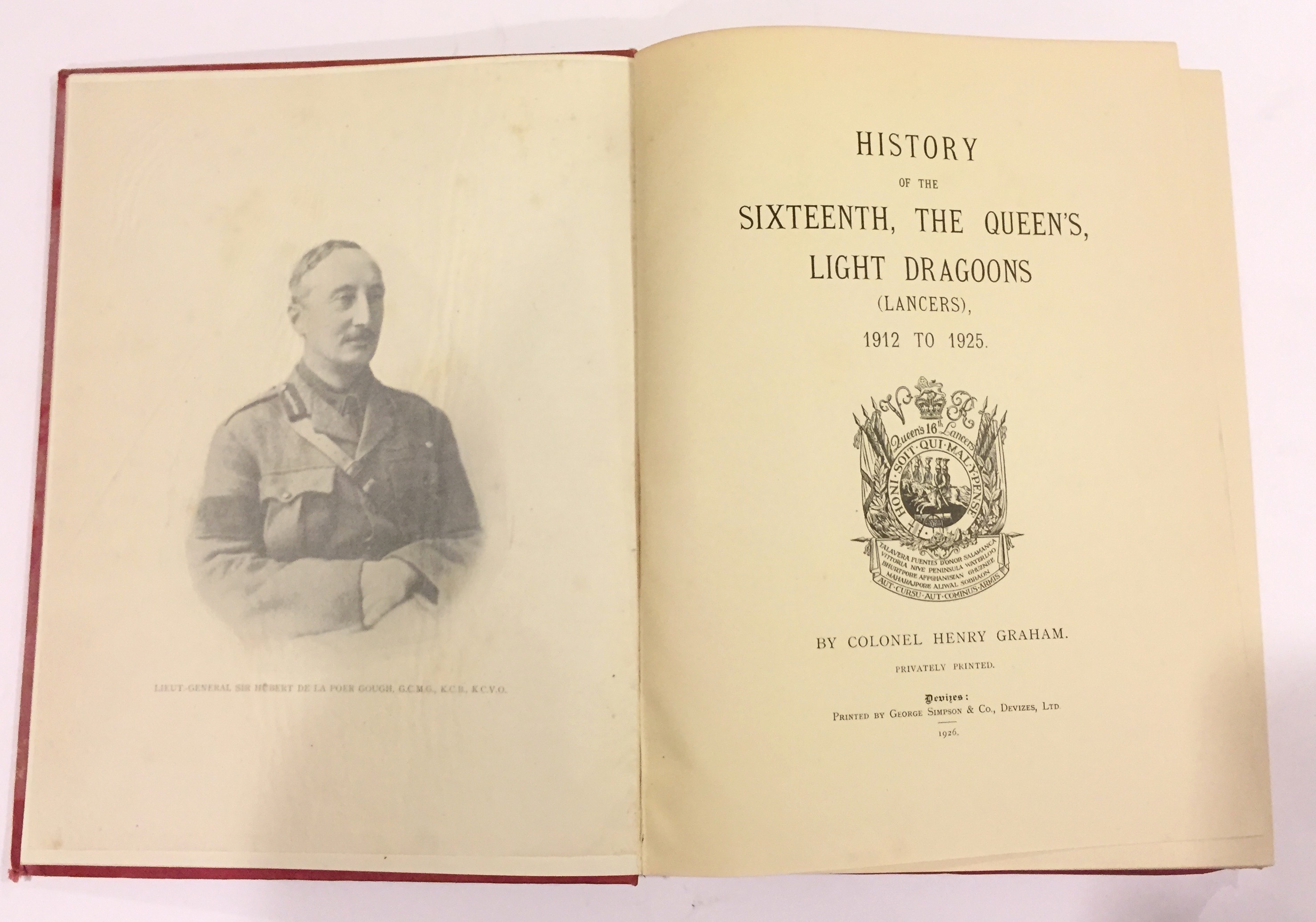 History of the Sixteenth, The Queen’s Light Dragoons (Lancers) 1912 to 1925 Original Edition. A rare