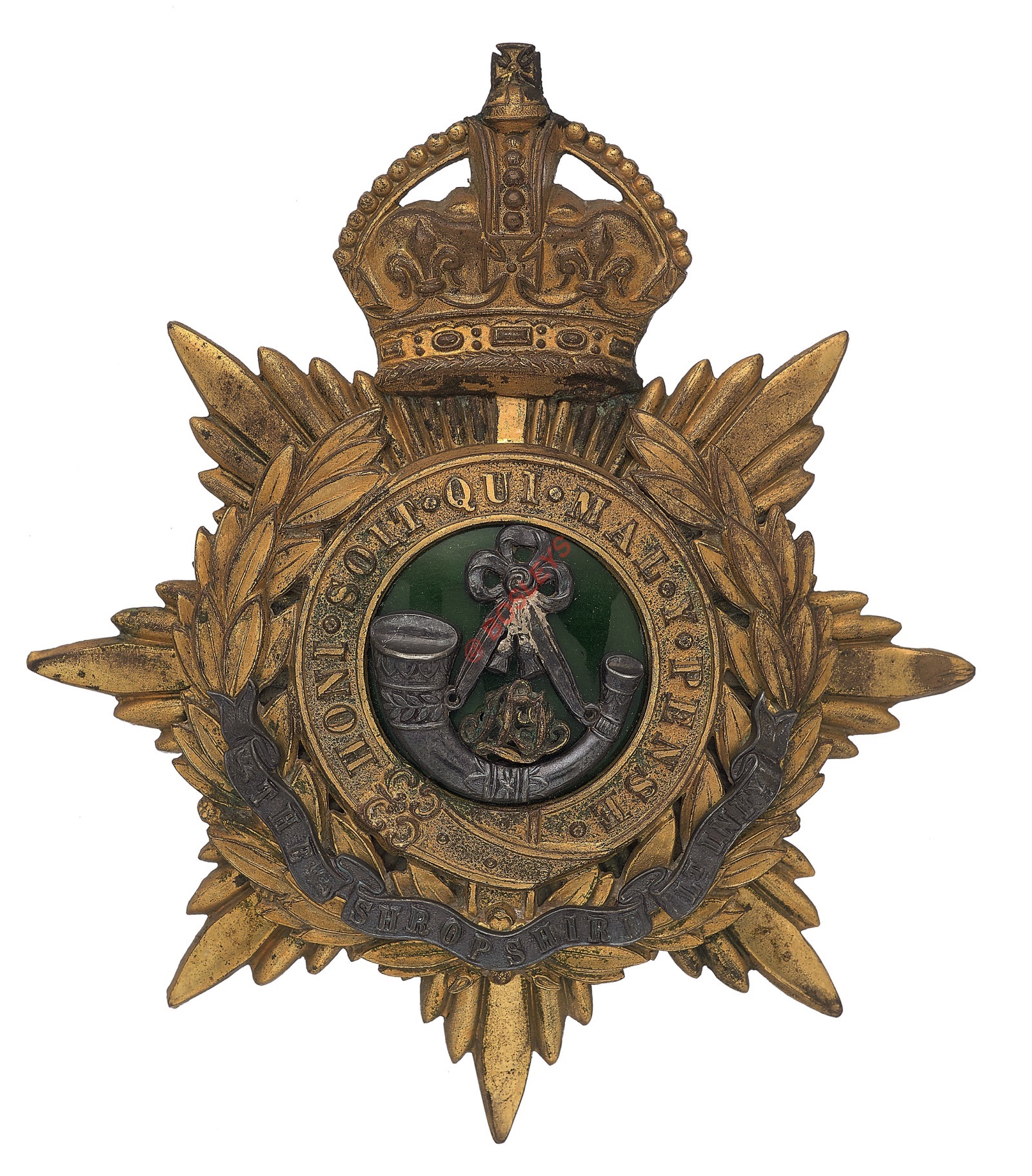 Badge. The King’s (Shropshire Light Infantry) Edwardian Officer’s helmet plate circa 1902-04. A good