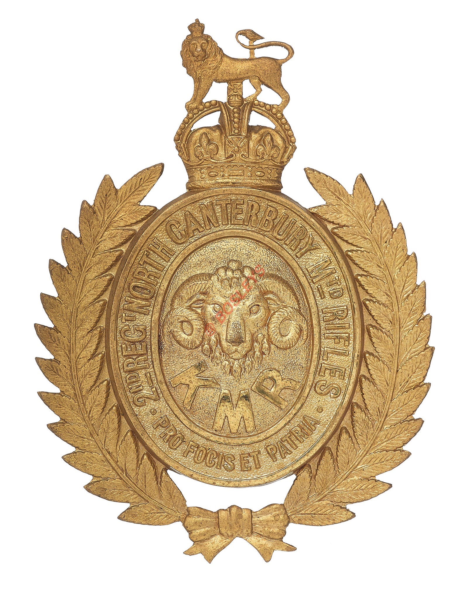 Badge. New Zealand. A Squadron 2nd Regiment North Canterbury Mounted Rifles helmet plate. A fine