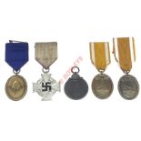 German Third Reich. 5 Medals. RAD bronze 4 year service medal on original ribbon with pin ...