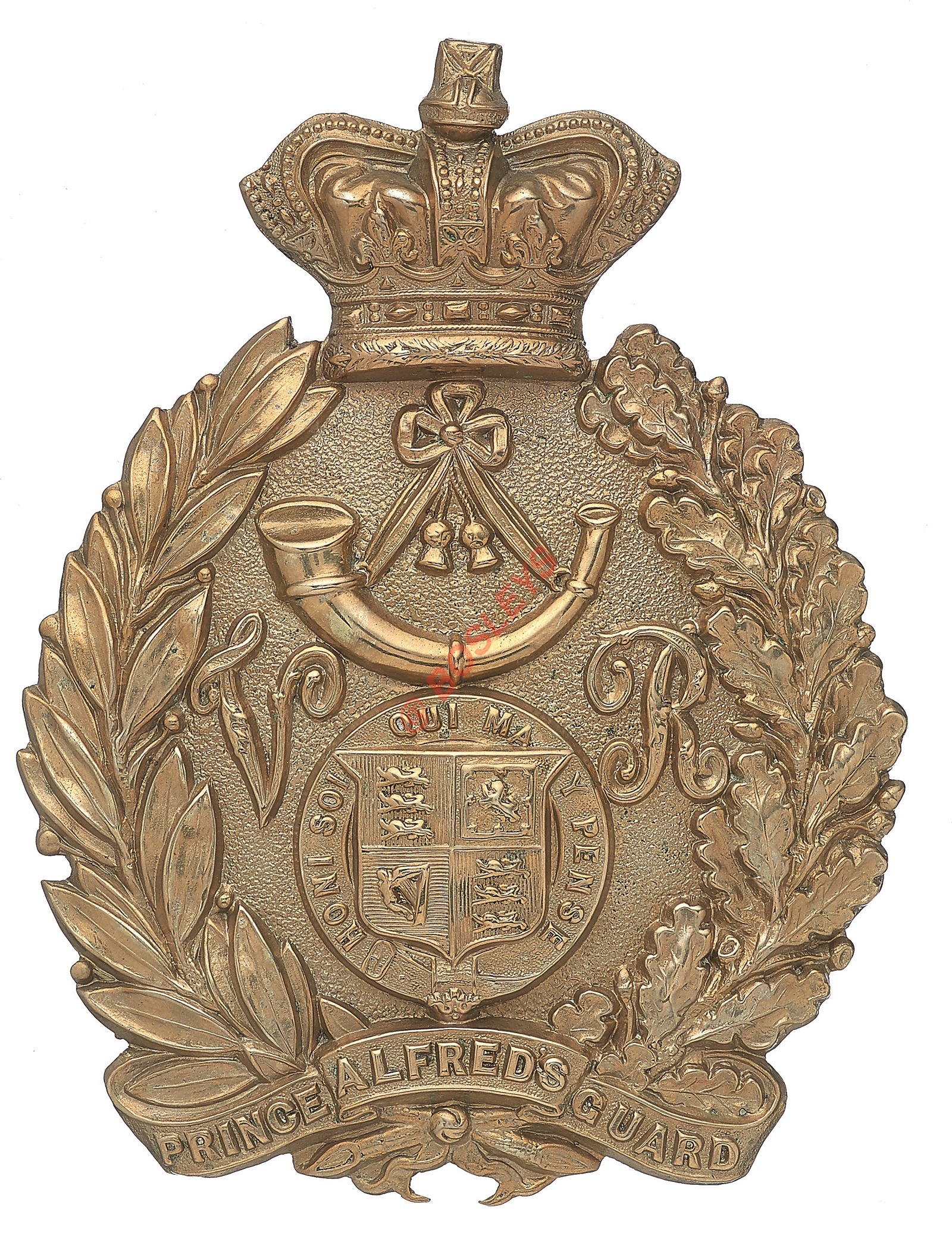 Badge. South Africa. Prince Alfred’s Guard Victorian helmet plate A good die-stamped post 1874 white