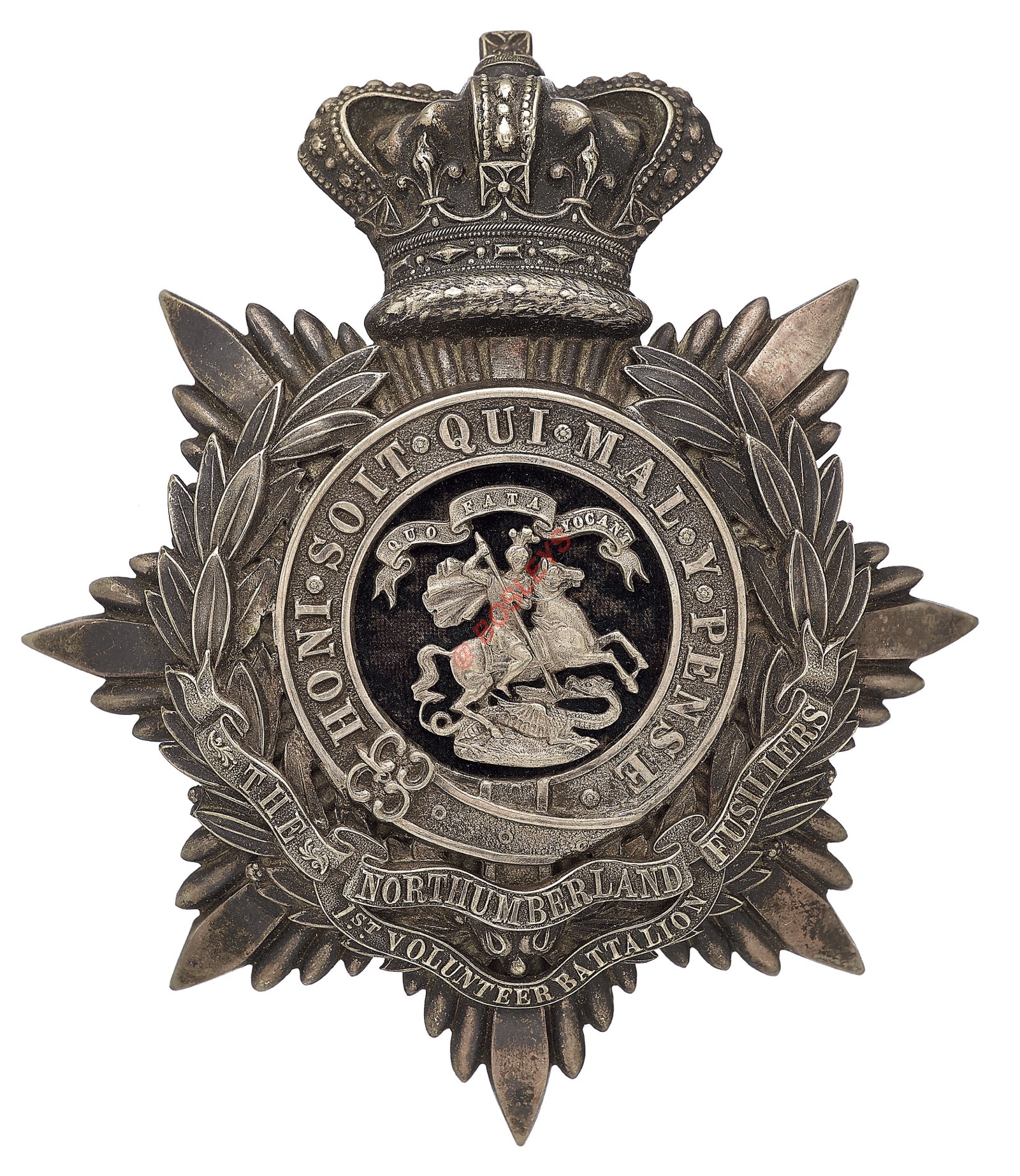 Badge. 1st VB Northumberland Fusiliers Victorian Officer’s helmet plate circa 1893-1901. A fine