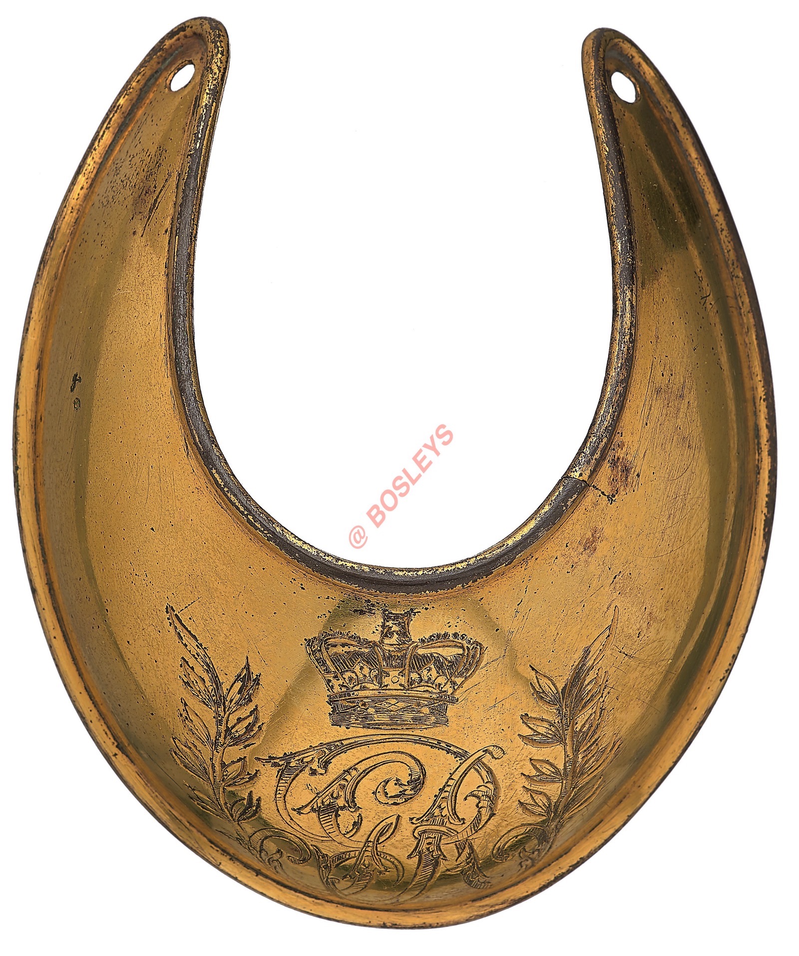 Badge. Georgian Officer’s Universal Pattern Gorget circa 1796-1830. A fine copper gilt example of