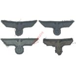 WW2 German Army Bevo Weave Breast Eagles. Four examples, all have been removed from uniforms. GC. (4