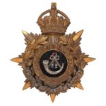 Badge. The Durham Light Infantry Officer’s helmet plate circa 1902-14. A gilt example. Crowned