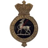 Royal Warwickshire Regiment Victorian Officer’s post 1881 glengarry badge. Crowned gilt Garter,