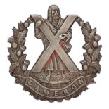 Scottish. Q.O. Cameron Highlanders Officer’s 1941 Edinburgh hallmarked silver glengarry badge.