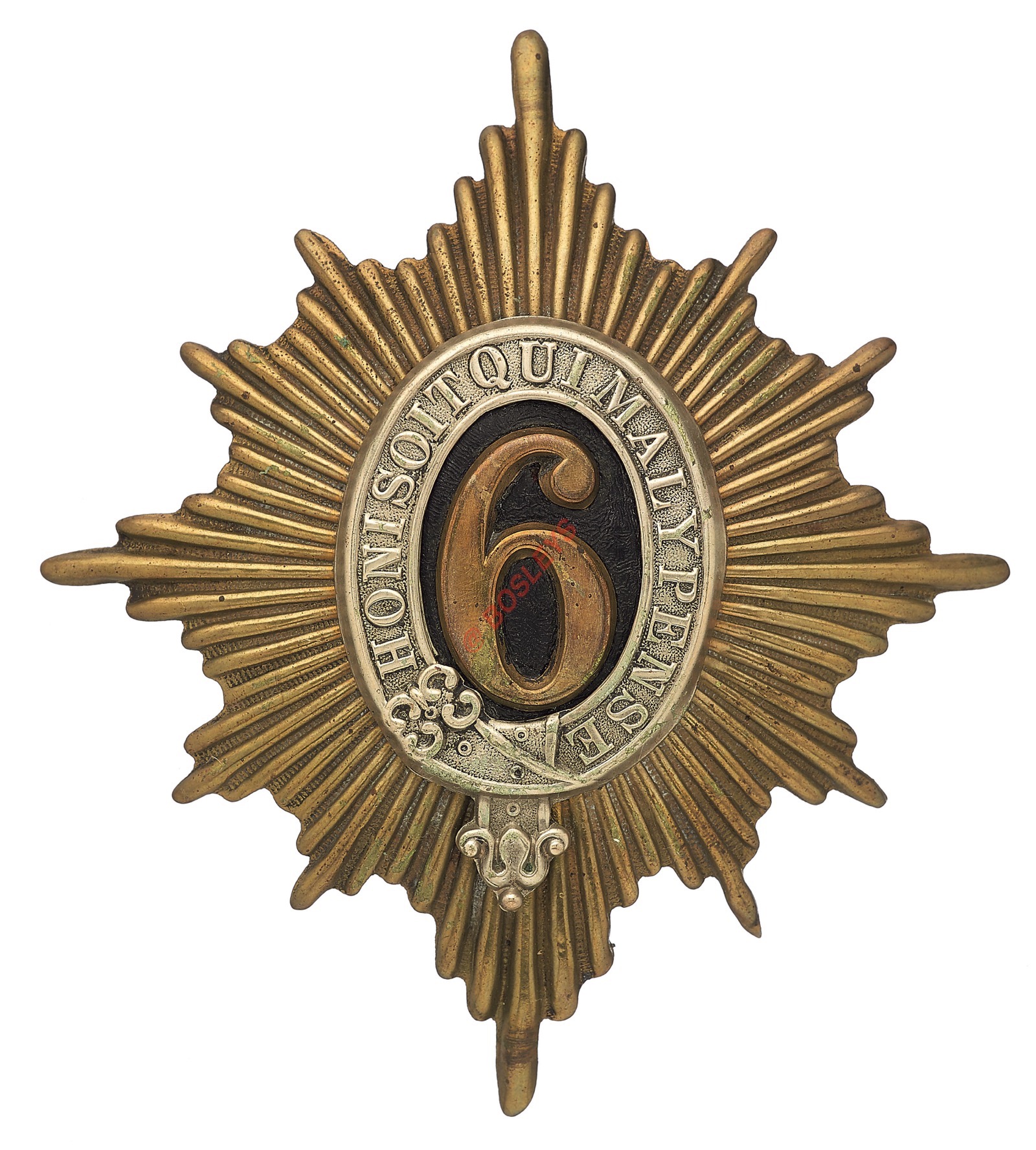 Badge. Irish. 6th (Inniskilling) Dragoons OR’s helmet plate circa 1871-1914. A good die-stamped