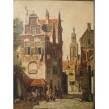 H Ten Hoven - Street scene, Amsterdam, Holland, oil on canvas signed lower right corner, mounted