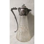 Victorian Walker & Hall silver and cut glass claret jug, the lid surmounted by cast sea horse,