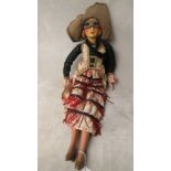 1920s French boudoir doll, composition head, painted bisque hands and legs, in original costume