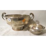 A large silver twin handled presentation rose bowl, presented to 'H & V Quarterly from L D 10th