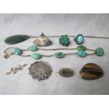A selection of Victorian and later jewellery to include a turquoise and gilt metal necklace, Chinese