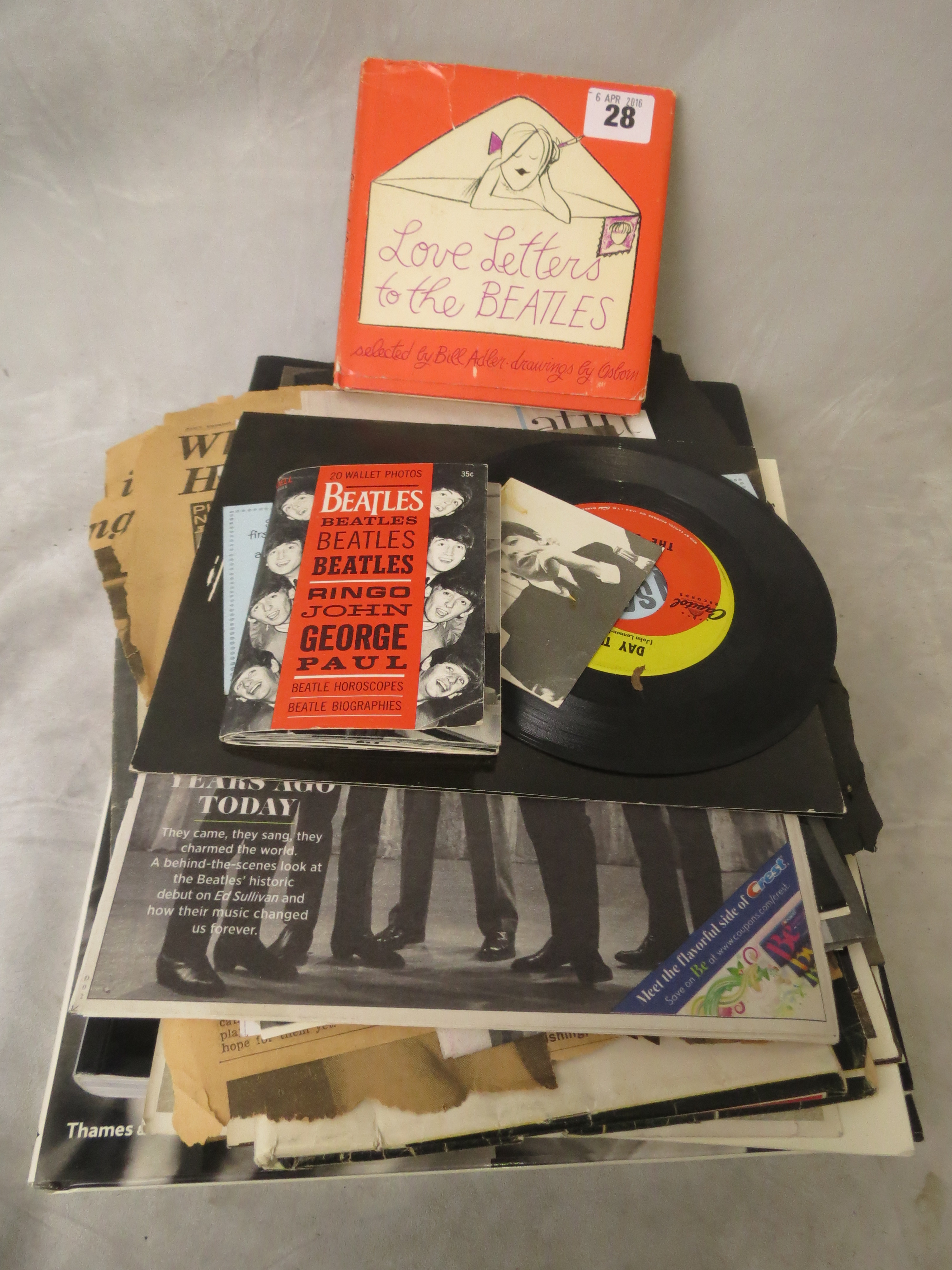 Period Beatles memorabilia to include a studio photograph of Ringo Star signed in orange pen, 'To