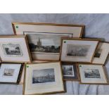 A collection of 19th century framed and glazed coloured prints depicting famous cathedrals, churches
