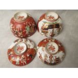 Two Japanese 19th century black ship Imari Namibian rice bowls and covers, each decorated with a