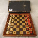 Victorian folding mahogany Jacques patent In Status Quo travelling chess board with white and