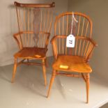 Two model His and Hers Windsor armchairs, made in mixed woods including yew, signed S King and dated