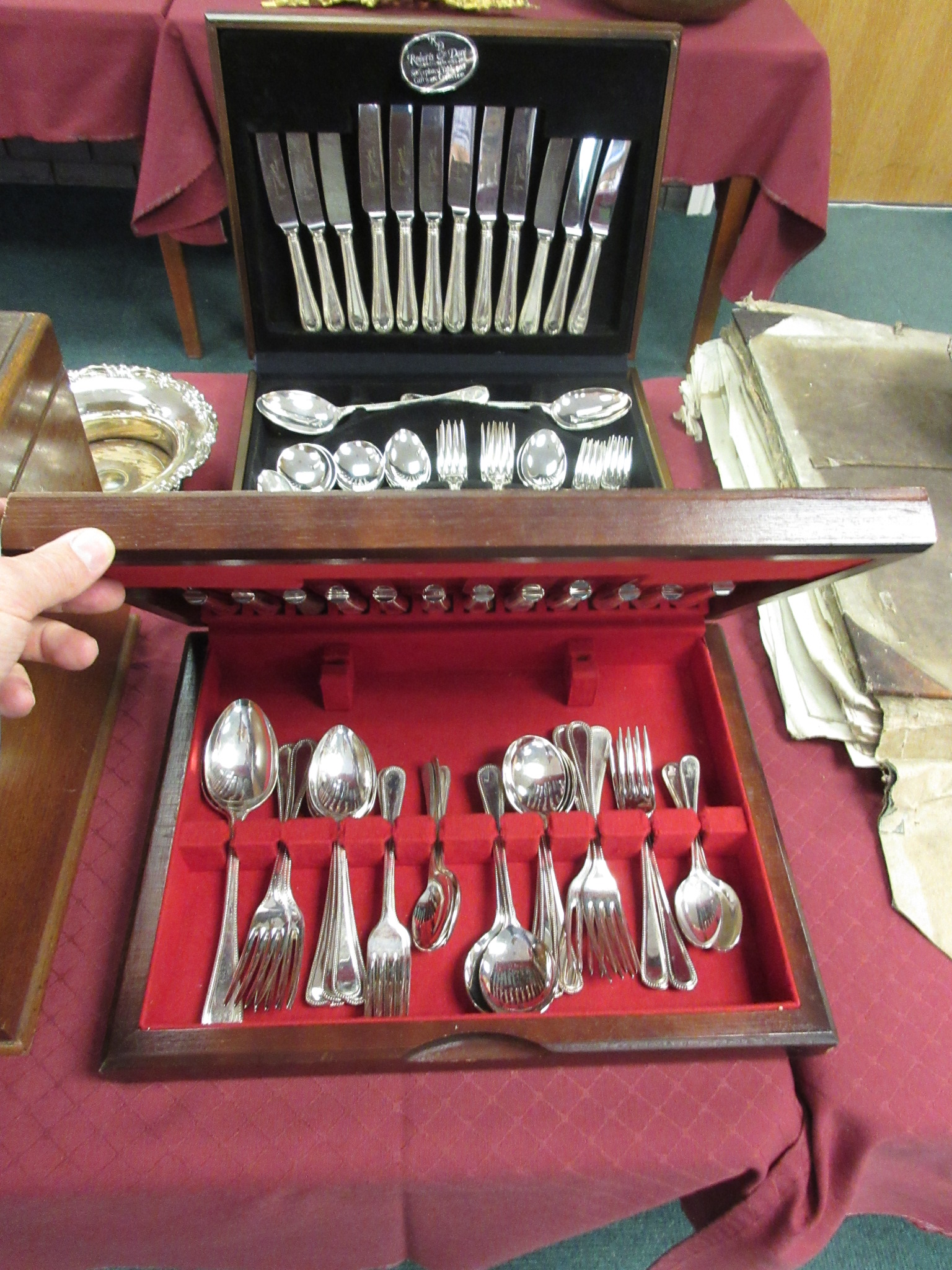 Two modern canteens of electroplated Cutlery, 'bead' pattern, each six place settings