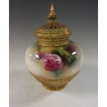 A Royal Worcester Pot Pourri Vase and Cover, the finial with moulded decoration, pierced panels,