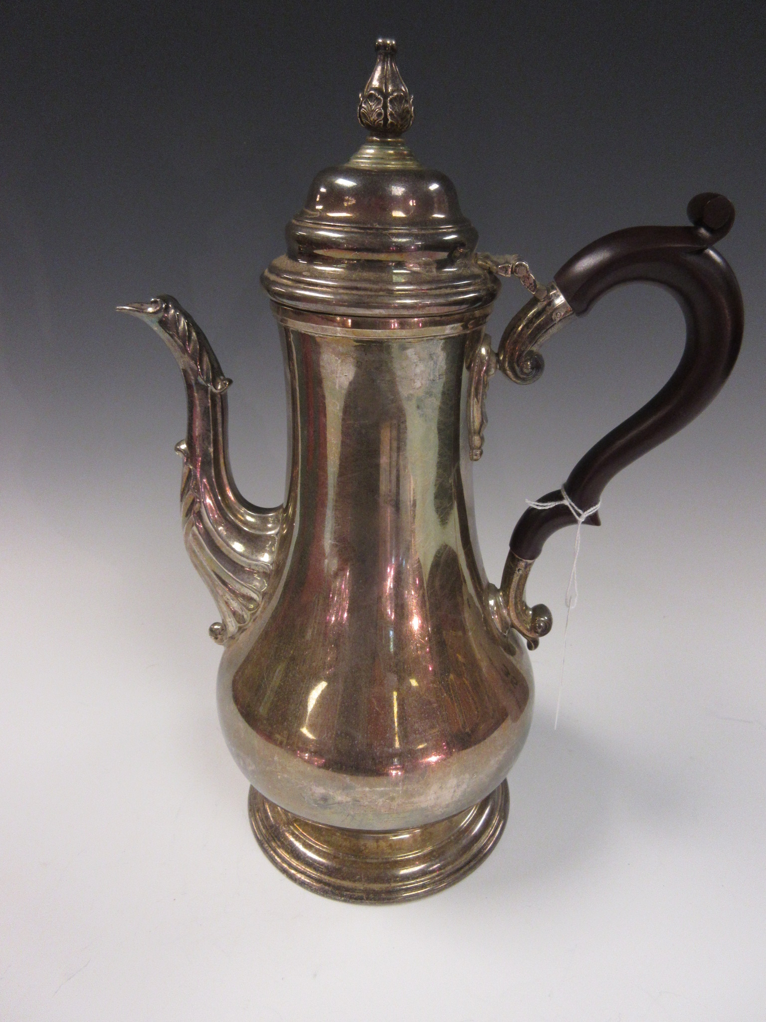 A Georgian style silver baluster Coffee Pot with wooden scroll handle, Birmingham 1968 - Image 2 of 2