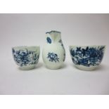 Two early Worcester blue and white Sugar Bowls decorated fence and floral patterns, one crescent and