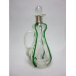 An Edward VII silver mounted Decanter of thistle shape with green ribbing and etched thistles,