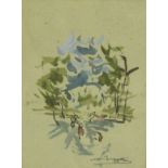 MAX BUGZESTER. Figures in a Park, signed, watercolour, 12 1/2 x 8 1/2 in