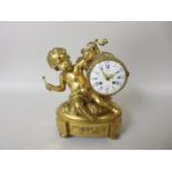 A 19th Century French Mantle Clock by Lenoir, Paris with white enamel drum dial, in ormolu case with