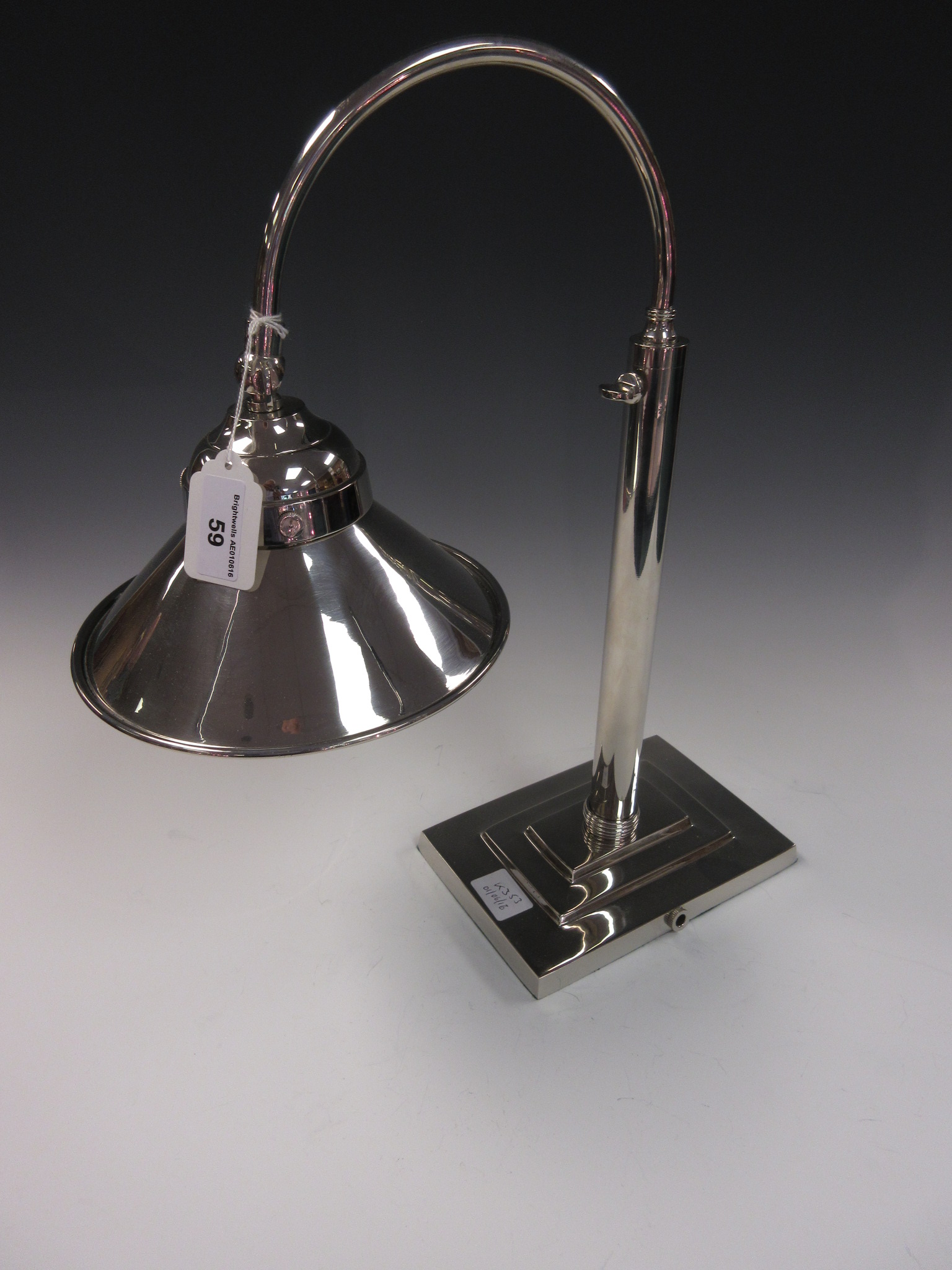 A plated Art Deco style Desk Lamp with adjustable column on oblong base, 21in