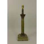 A brass and onyx corinthian column Table Lamp with stepped base, 20 1/2in H