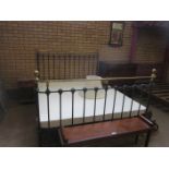 A brass and green painted cast iron Bedstead with ball finials, 5ft 6in W