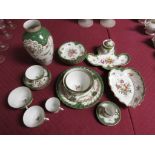 A collection of Dresden green scale ground porcelain, including a rare Inkstand, a baluster Vase,