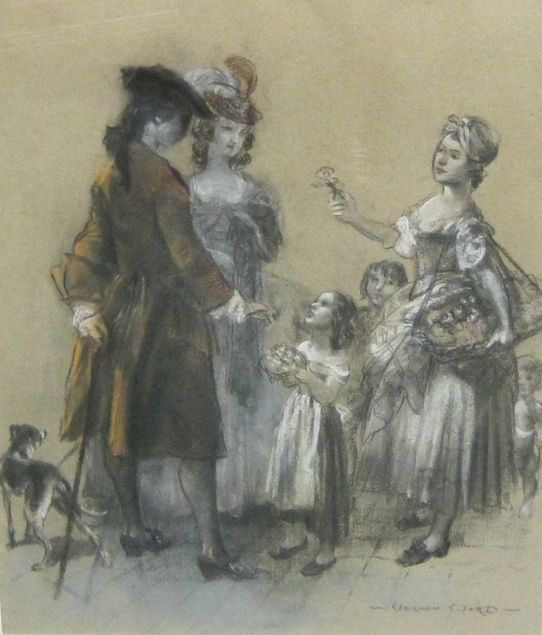 VERNON WARD. The Flower Sellers, signed, pastel, 18 1/2 x 14 in; together with a watercolour by
