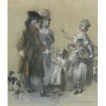 VERNON WARD. The Flower Sellers, signed, pastel, 18 1/2 x 14 in; together with a watercolour by