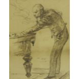 ATTRIBUTED TO CHARLES KEENE.The Billiard Player, pen, and ink drawing, 8 x 6 1/4 in; and two