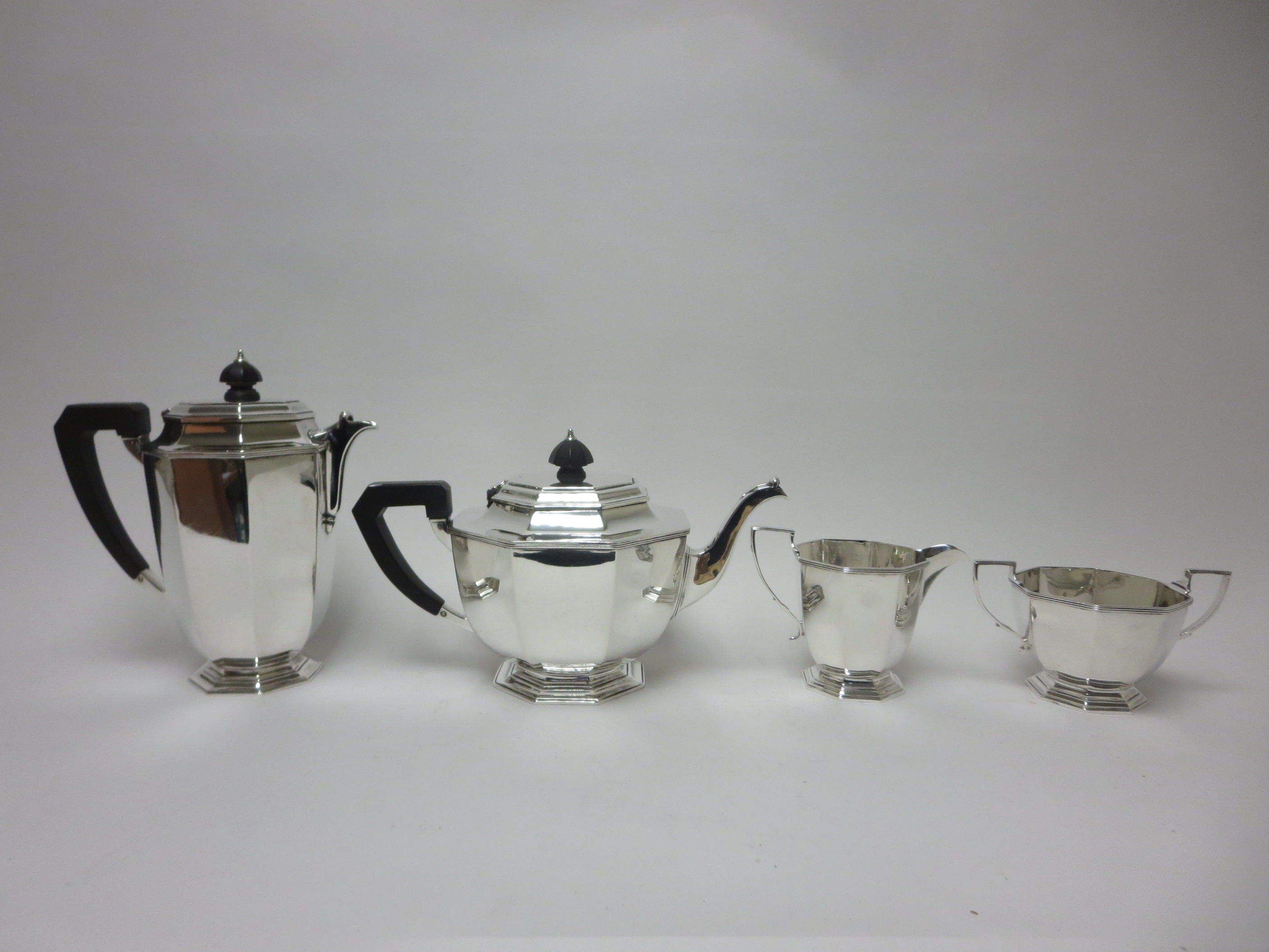 A George VI silver four piece octagonal Tea Service, Sheffield 1944, Mappin & Webb, 50 oz