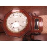 A Regency brass inlaid mahogany drop dial Wall Clock, the octagonal case with a convex door above