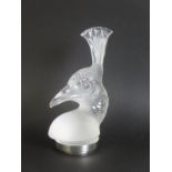 A re-issue Rene Lalique semi-frosted finish Car Mascot in the form of a peacock's head set in an