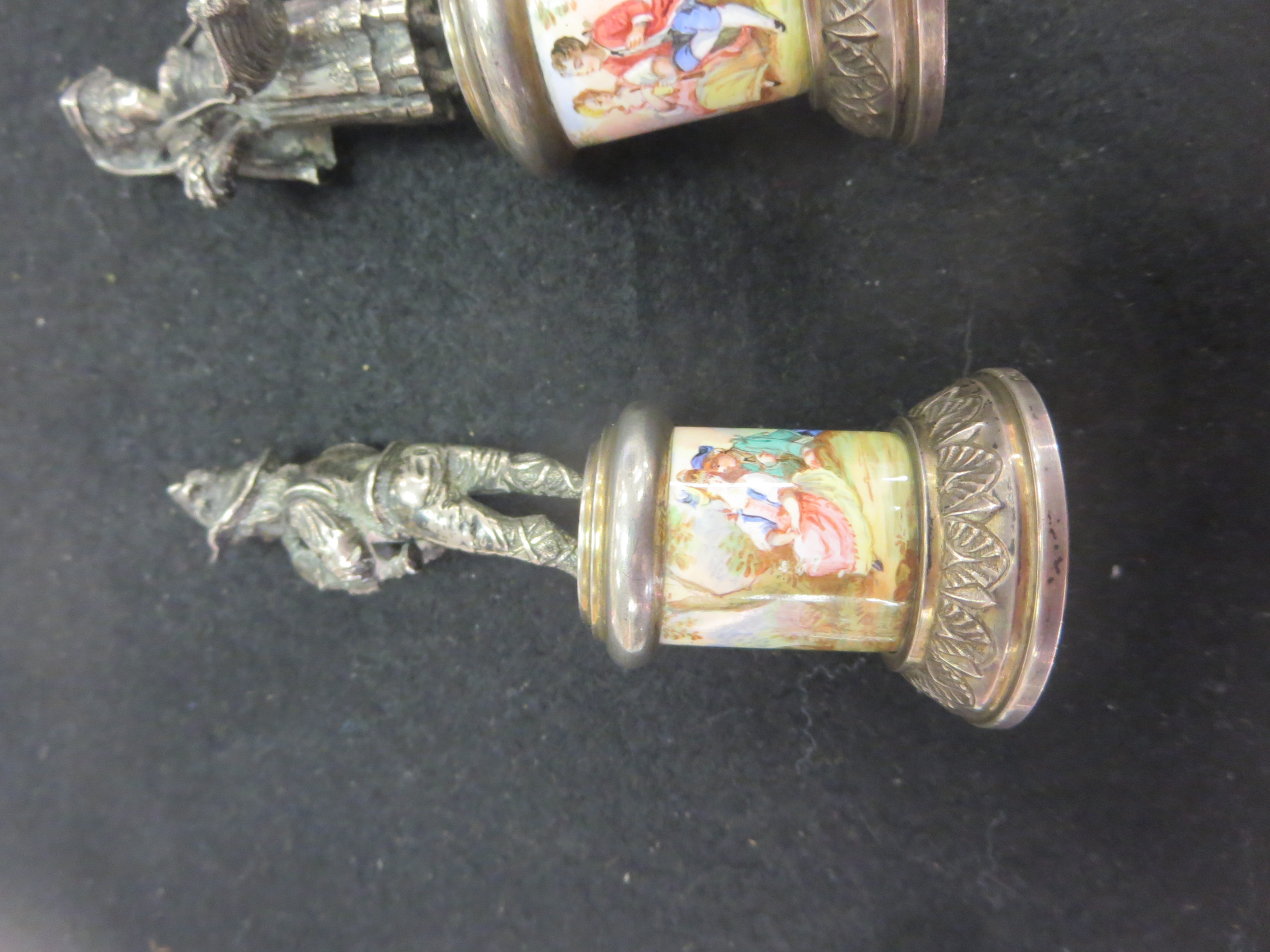 A pair of Continental silver Figures of flower girl and musician on circular pedestals enamelled - Image 5 of 6