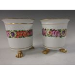 A pair of Herend Vases of tapering form painted band of flowers, on three claw feet, 4in H