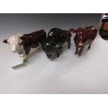 A Beswick Figure of a Bison, dark brown, a figure of a Hereford Bull AMENDMENT NO brown Friesian Cow