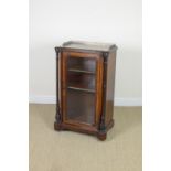 A Victorian walnut Music Cabinet with satinwood inlay, fitted single glazed door flanked by turned
