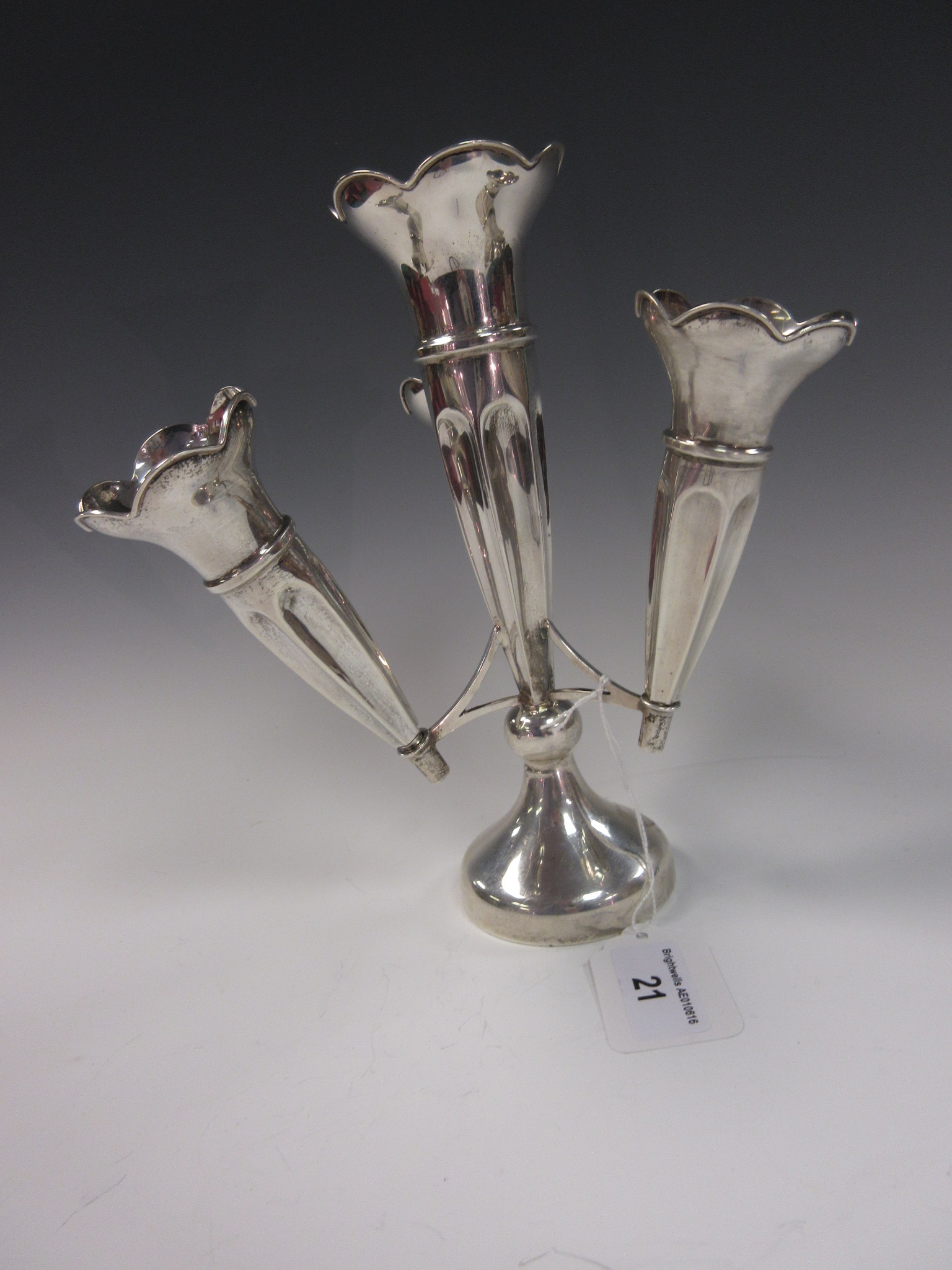 A George V silver Epergne, with four flutes on circular base, 7 1/2in H, Birmingham 1926