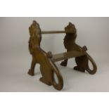 A set of early 20th Century carved Library Steps, the supports in the form of lions, 17in H