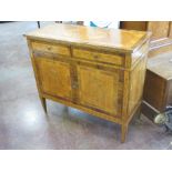 A satinwood and marquetry decorated Side Cabinet, the rectangular oval medallion inlaid top above