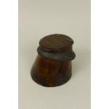 A carved wood and hoof Inkwell dated 1894 with hinged top