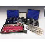 A Victorian Cigarette and Vesta Case with sporting inscriptions, six silver hafted Tea Knives, in