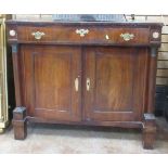 A 19th Century mahogany two door Chiffonier with a pair of flanking columns, fitted frieze drawer on