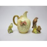 A Royal Worcester flat back Jug floral painted on an ivory ground, 6in, No 1094 and Royal